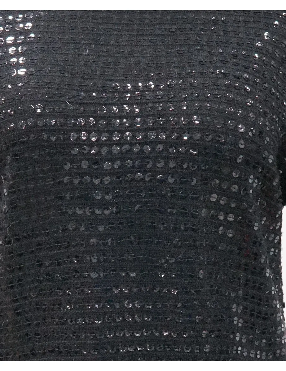 Sequined Black Jumper - M