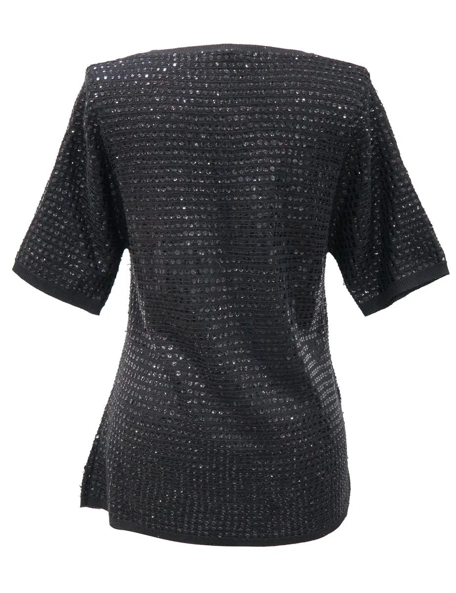 Sequined Black Jumper - M