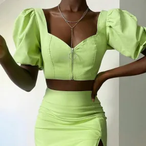 Sexy Square Neck Crop top and Elegant High Waist Skirt