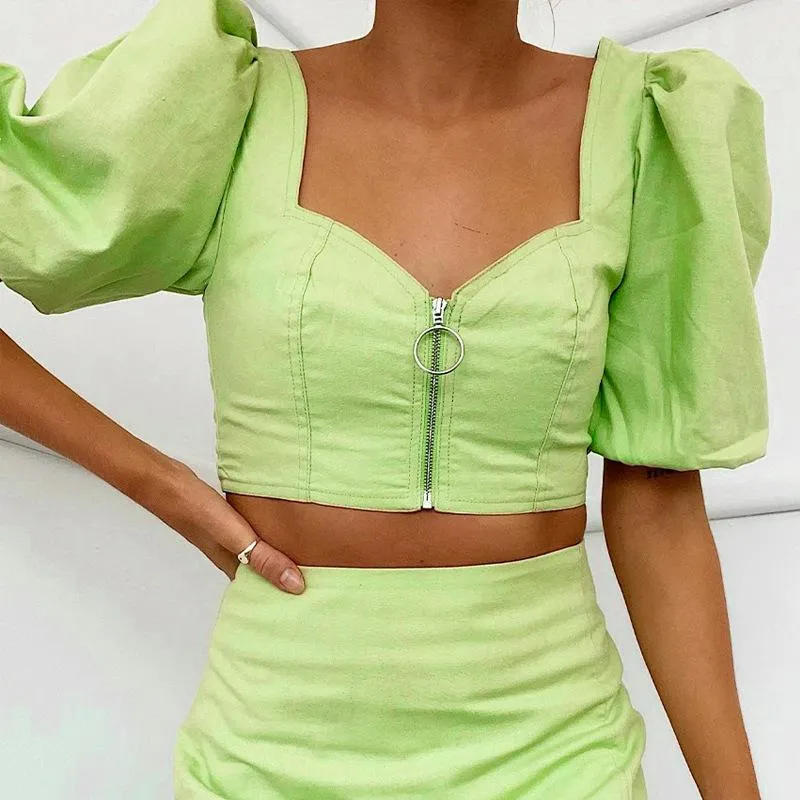 Sexy Square Neck Crop top and Elegant High Waist Skirt