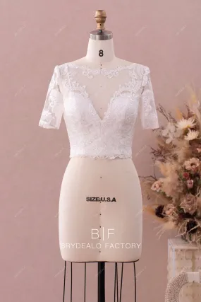 Short Sleeves Lace Bridal Crop Top Detachable Bustier