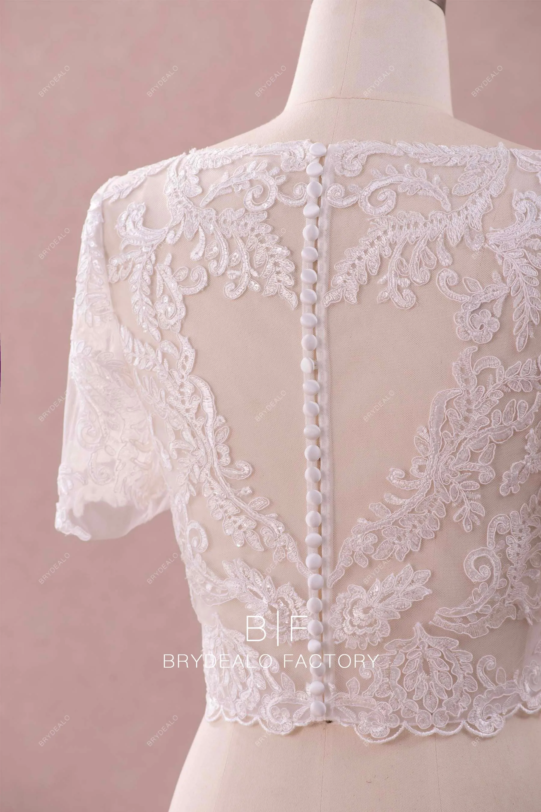 Short Sleeves Lace Bridal Crop Top Detachable Bustier