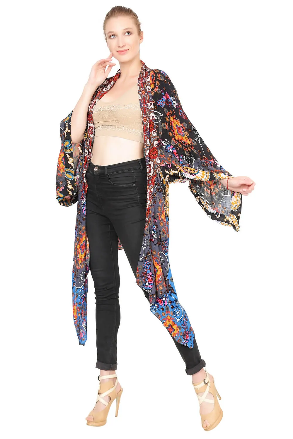 Silky Patterned Long Kimono