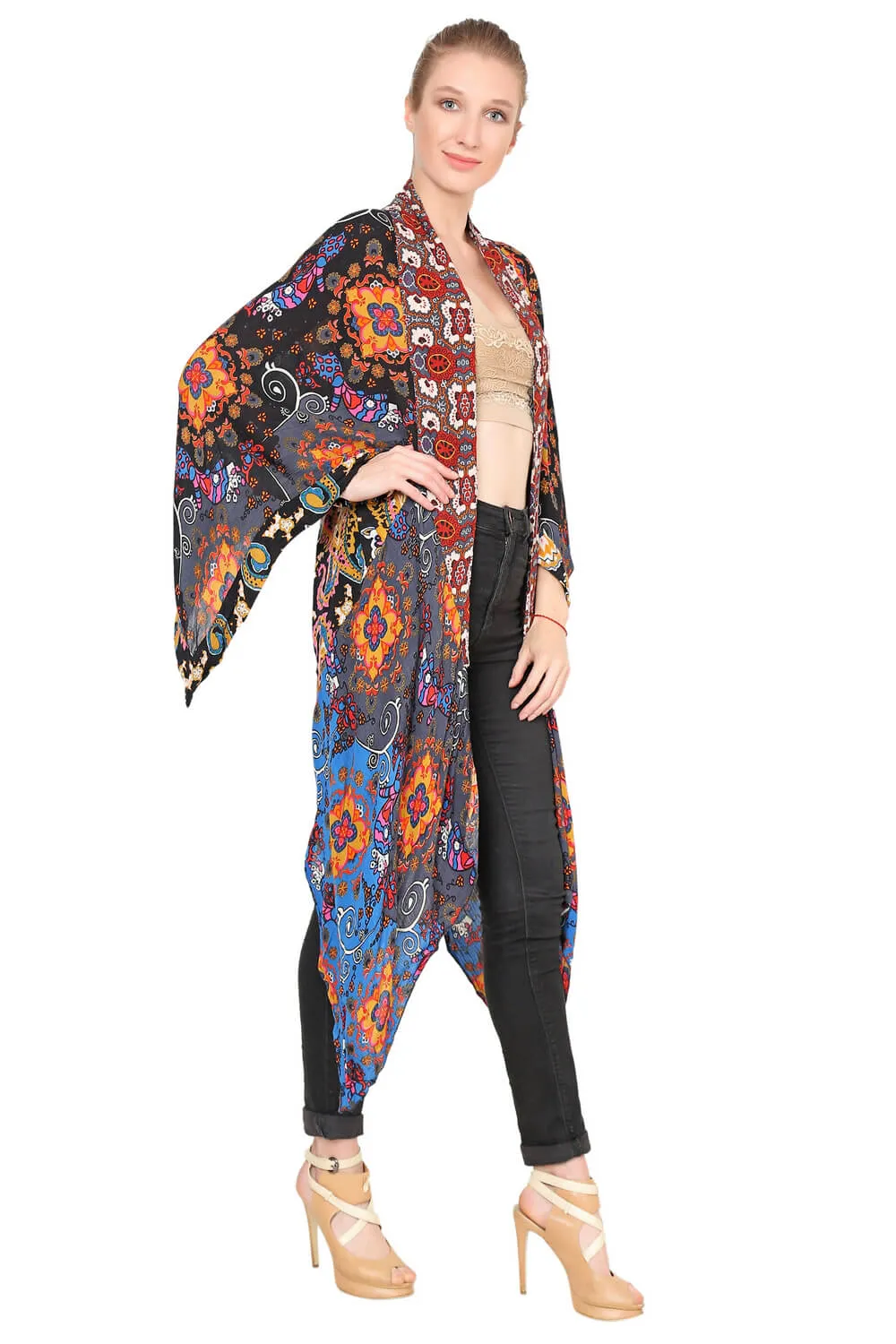 Silky Patterned Long Kimono