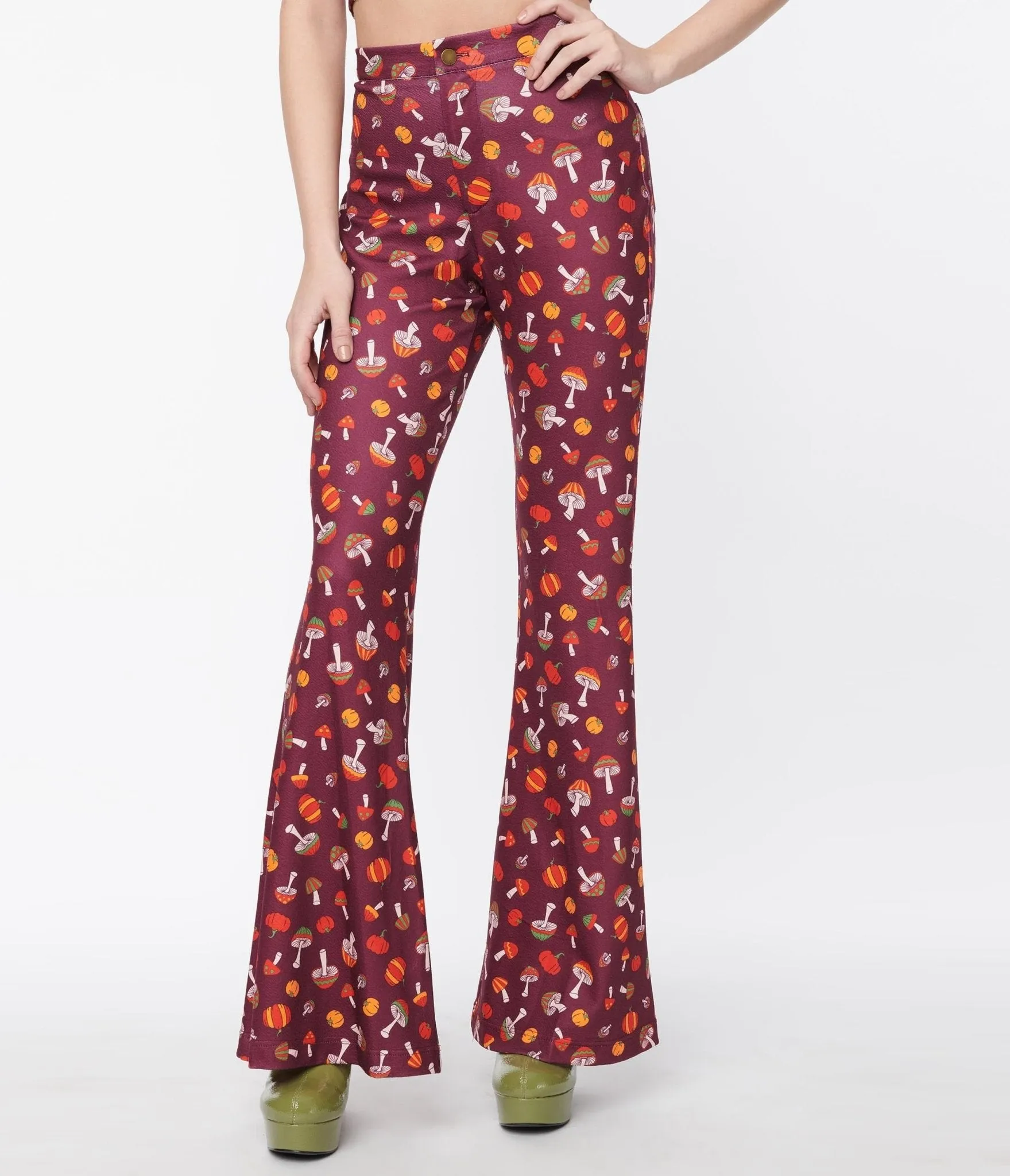 Smak Parlour Purple 1970s Pumpkin & Mushrooms Find Your Flare Pants