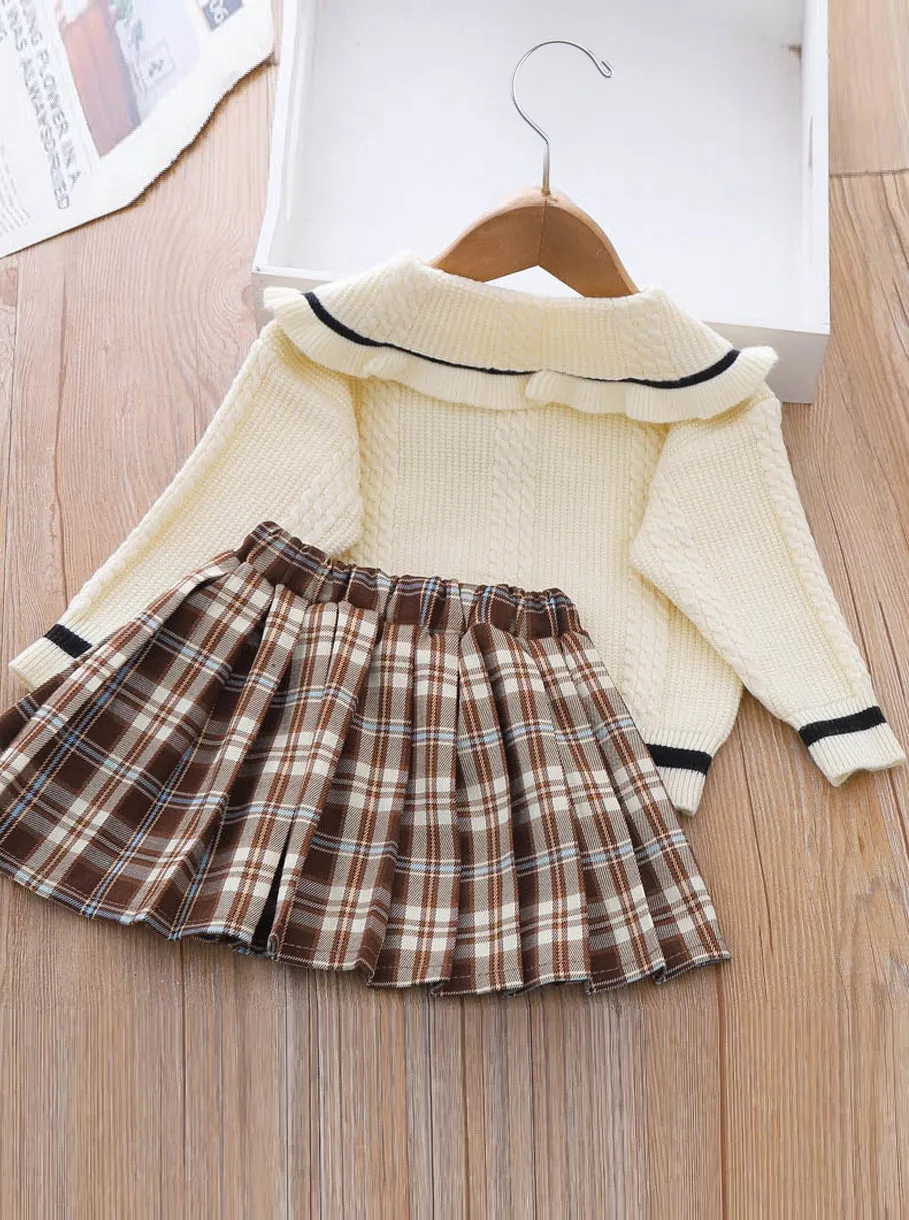 Smart Girls Rule White Knit Sweater And Checkered Skirt Set