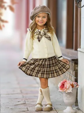 Smart Girls Rule White Knit Sweater And Checkered Skirt Set