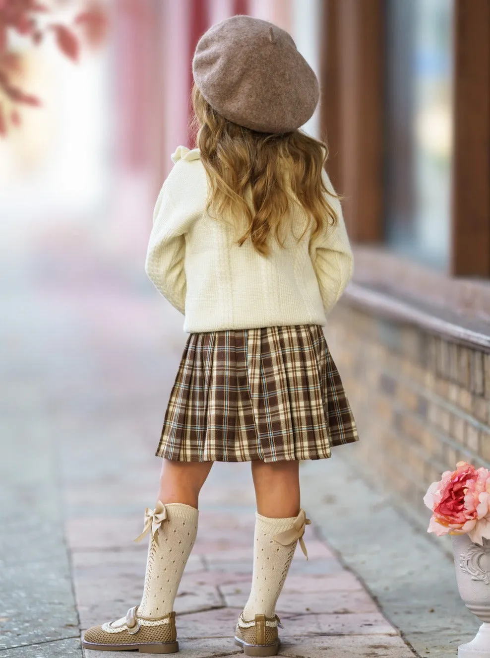 Smart Girls Rule White Knit Sweater And Checkered Skirt Set