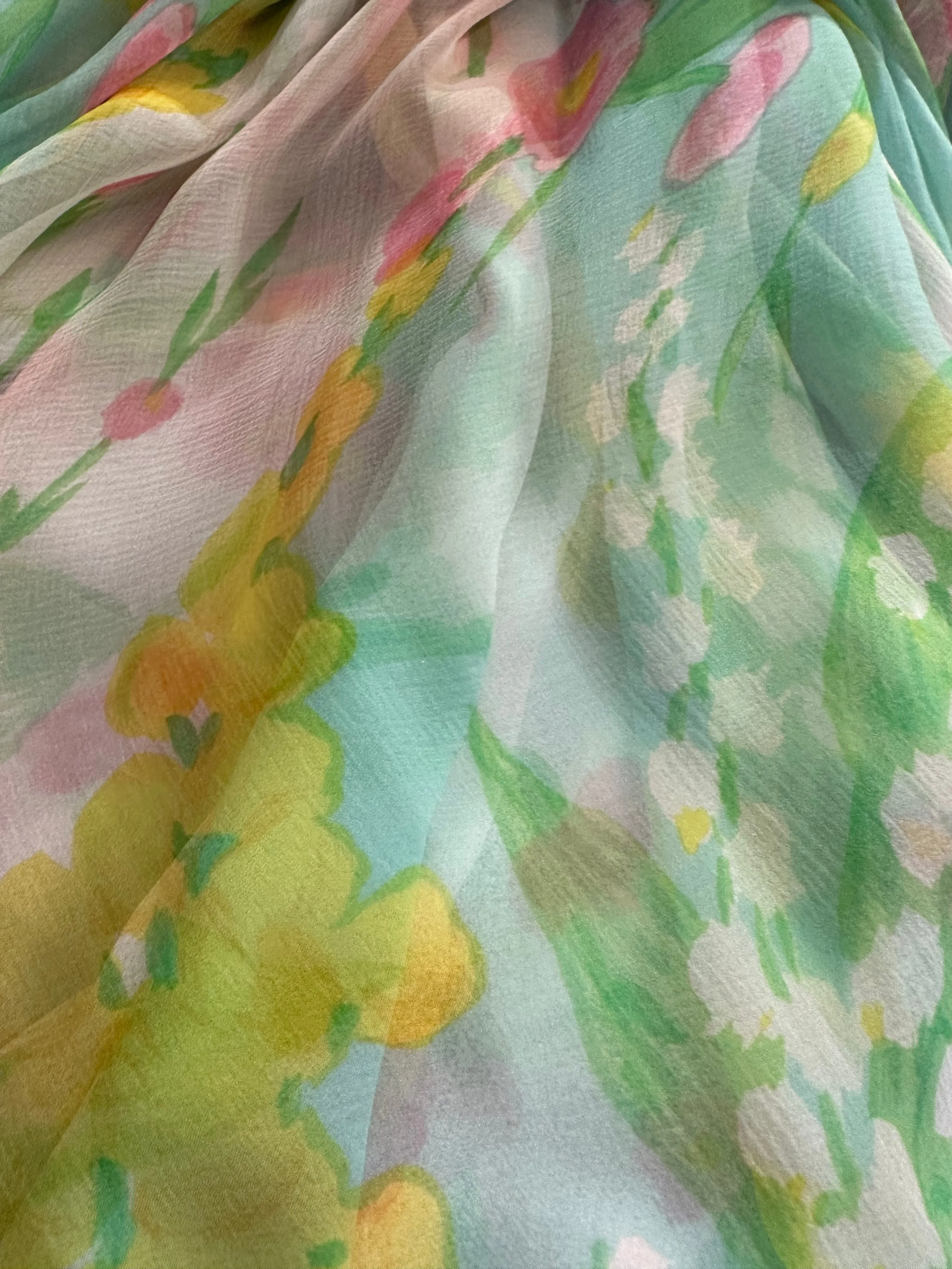 Sophie of Saks Pastel Watercolor Silk Floral Chiffon Gown with Matching Jacket