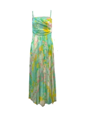 Sophie of Saks Pastel Watercolor Silk Floral Chiffon Gown with Matching Jacket