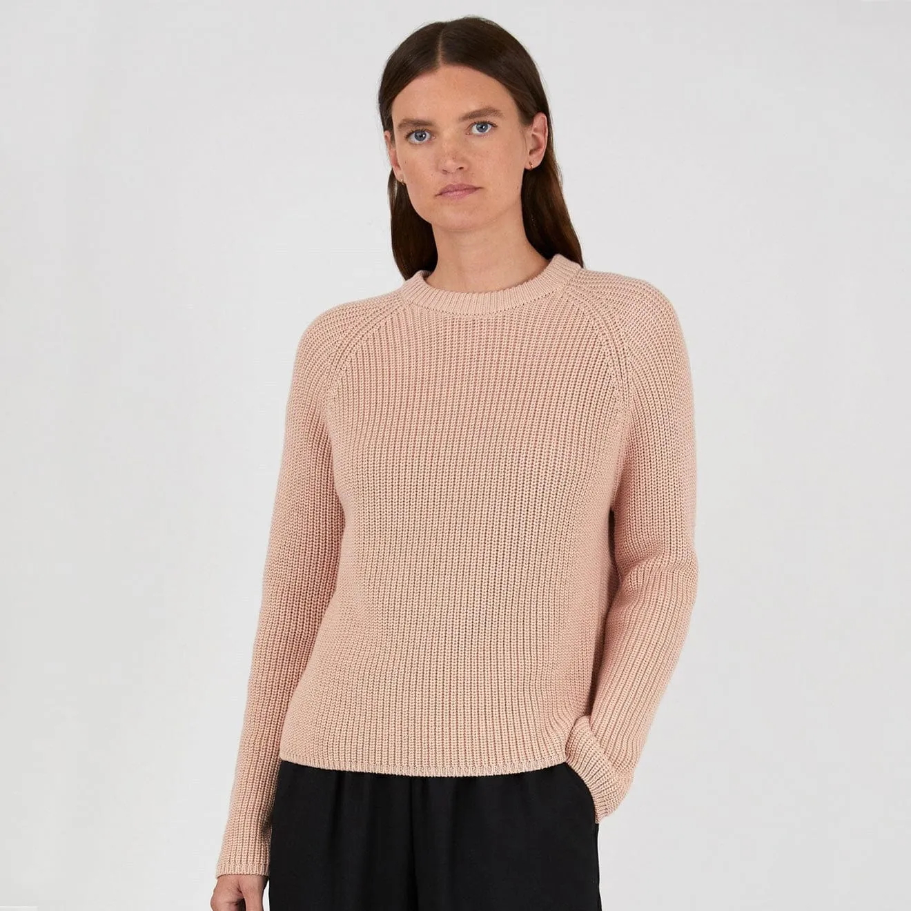 Sunspel Womens Cotton Boxy Crew Neck Sweater Shell Pink