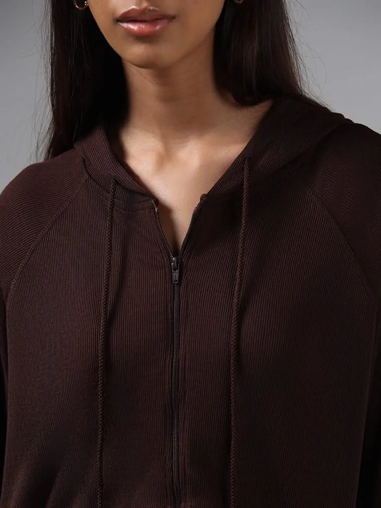 Superstar Dark Brown Ribbed Hoodie Jacket