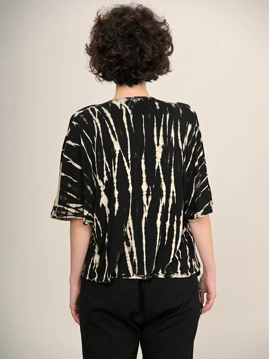 Tie Dye Kimono Style Top - Black & Cream