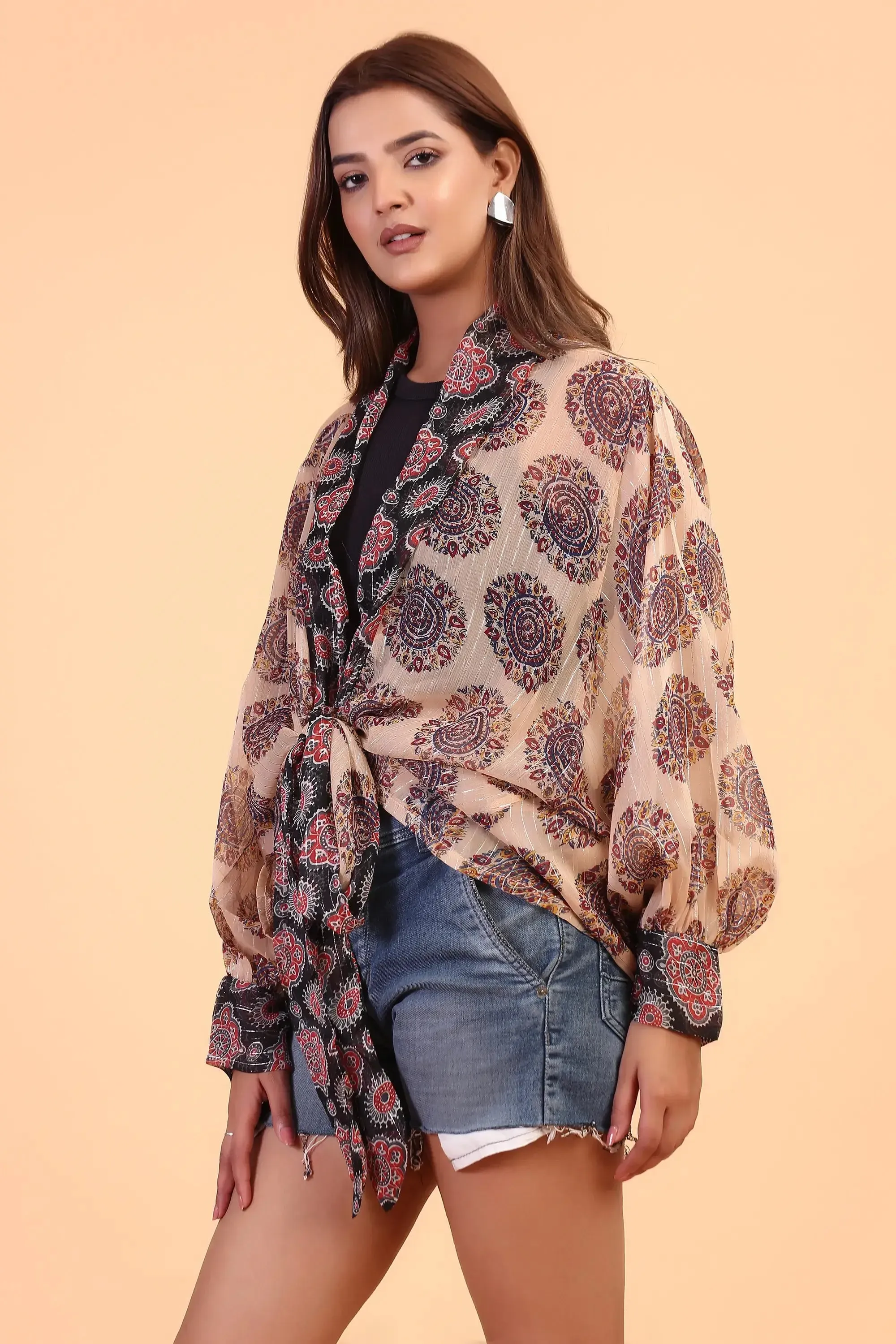 Tie Front Botanical Kimono top