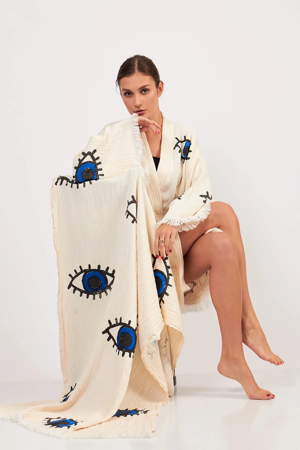 Turkish Towel and Kimono Bathrobe Set Evil Eye Design