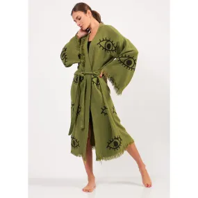 Turkish Towel Kimono Bathrobe Eye Design Green