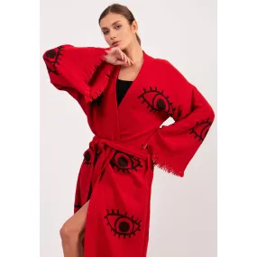 Turkish Towel Kimono Bathrobe Eye Design Red