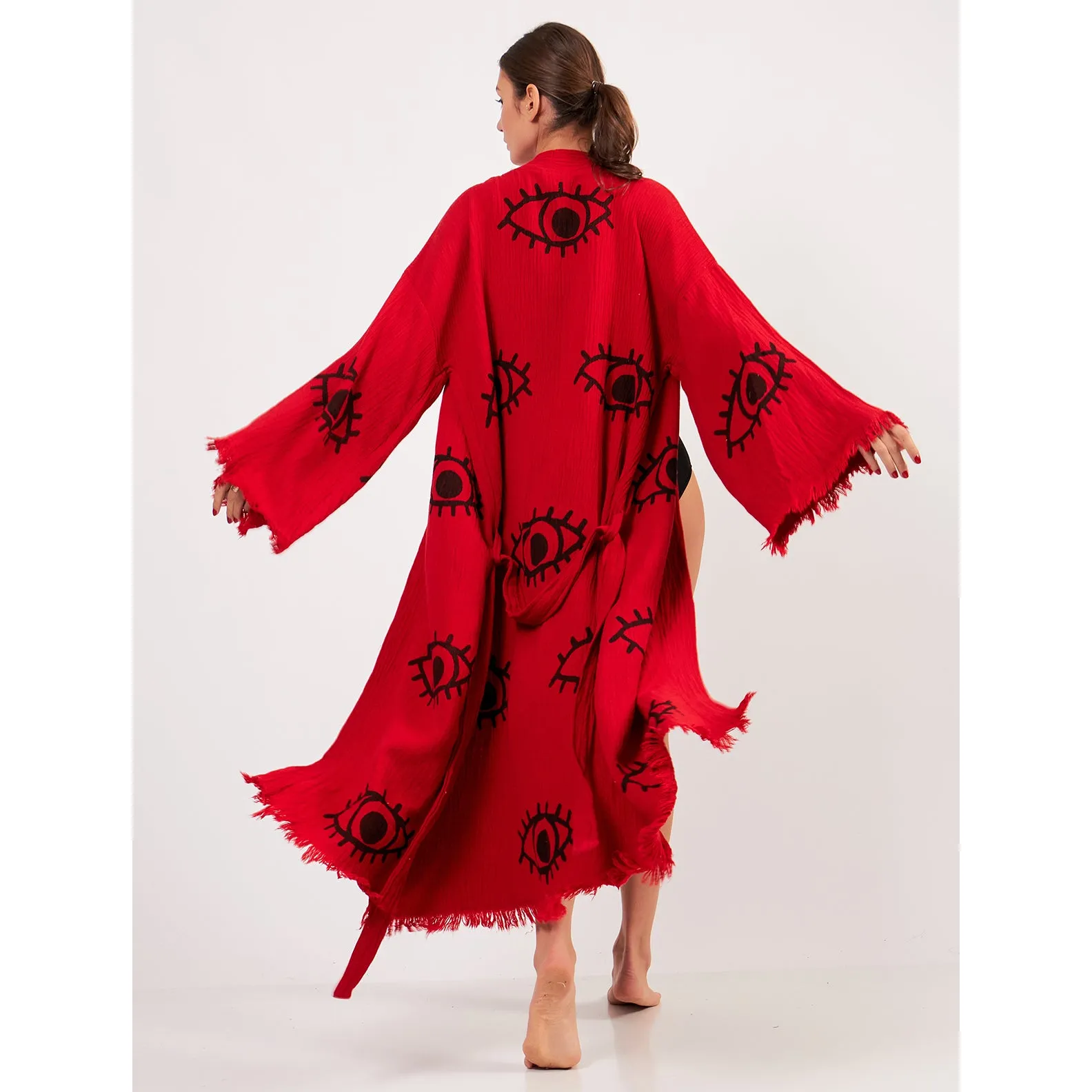 Turkish Towel Kimono Bathrobe Eye Design Red