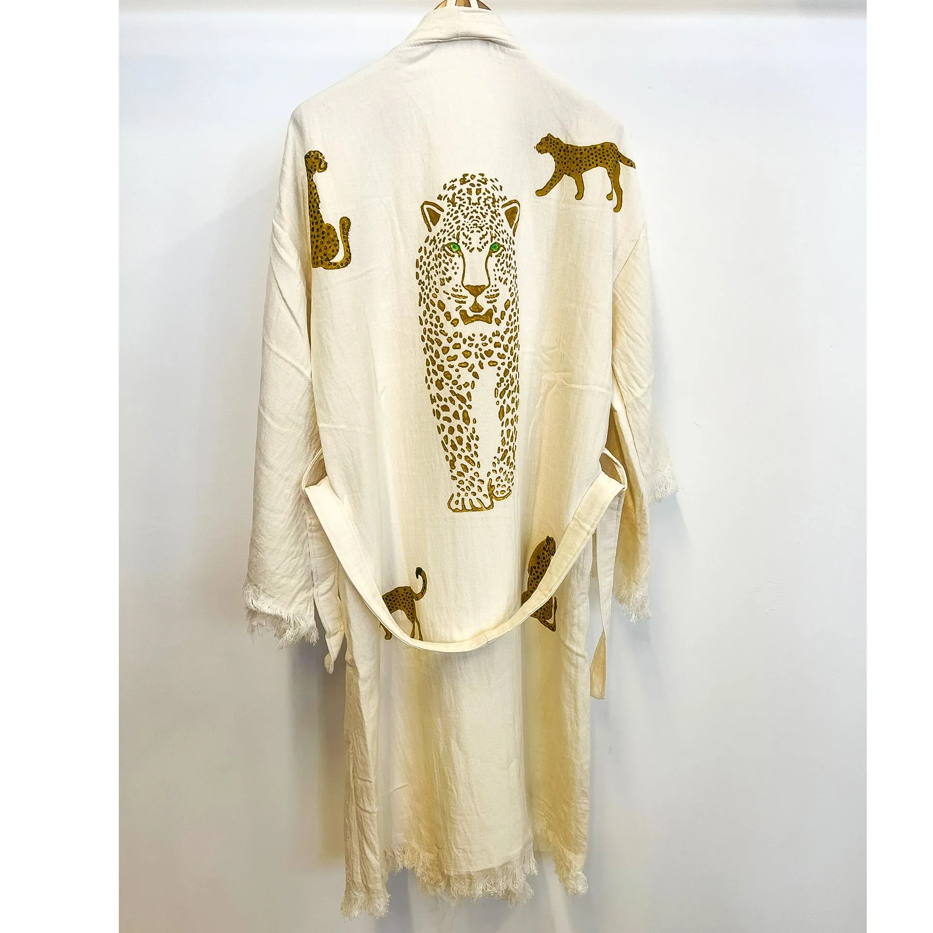 Turkish Towel Kimono Bathrobe Tiger Design Natural