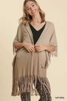 Umgee Flowy Fringe Kimono - Natural