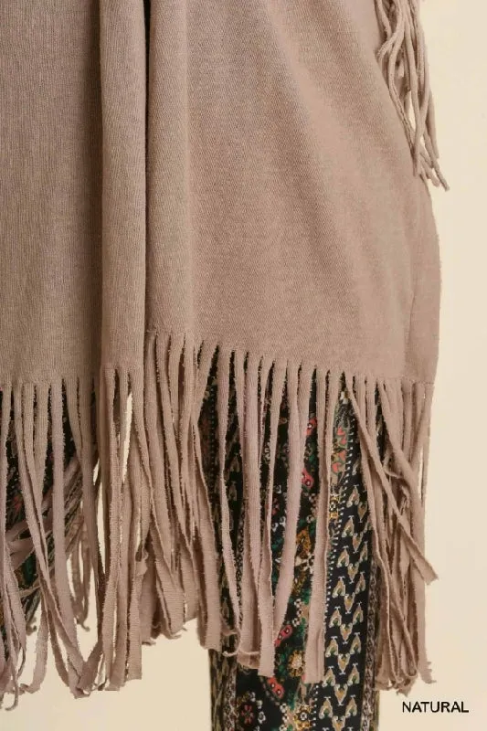 Umgee Flowy Fringe Kimono - Natural