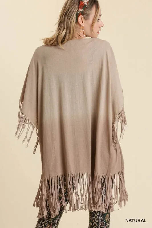 Umgee Flowy Fringe Kimono - Natural