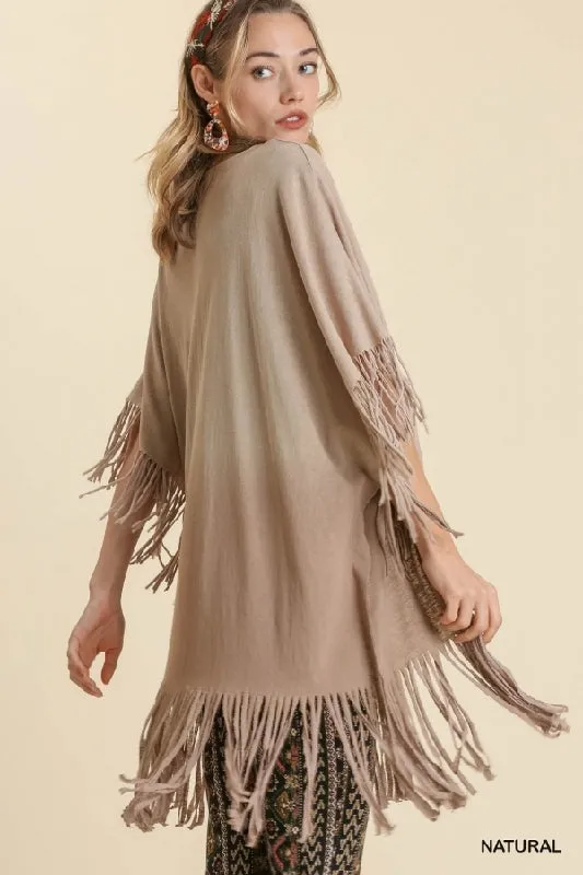 Umgee Flowy Fringe Kimono - Natural