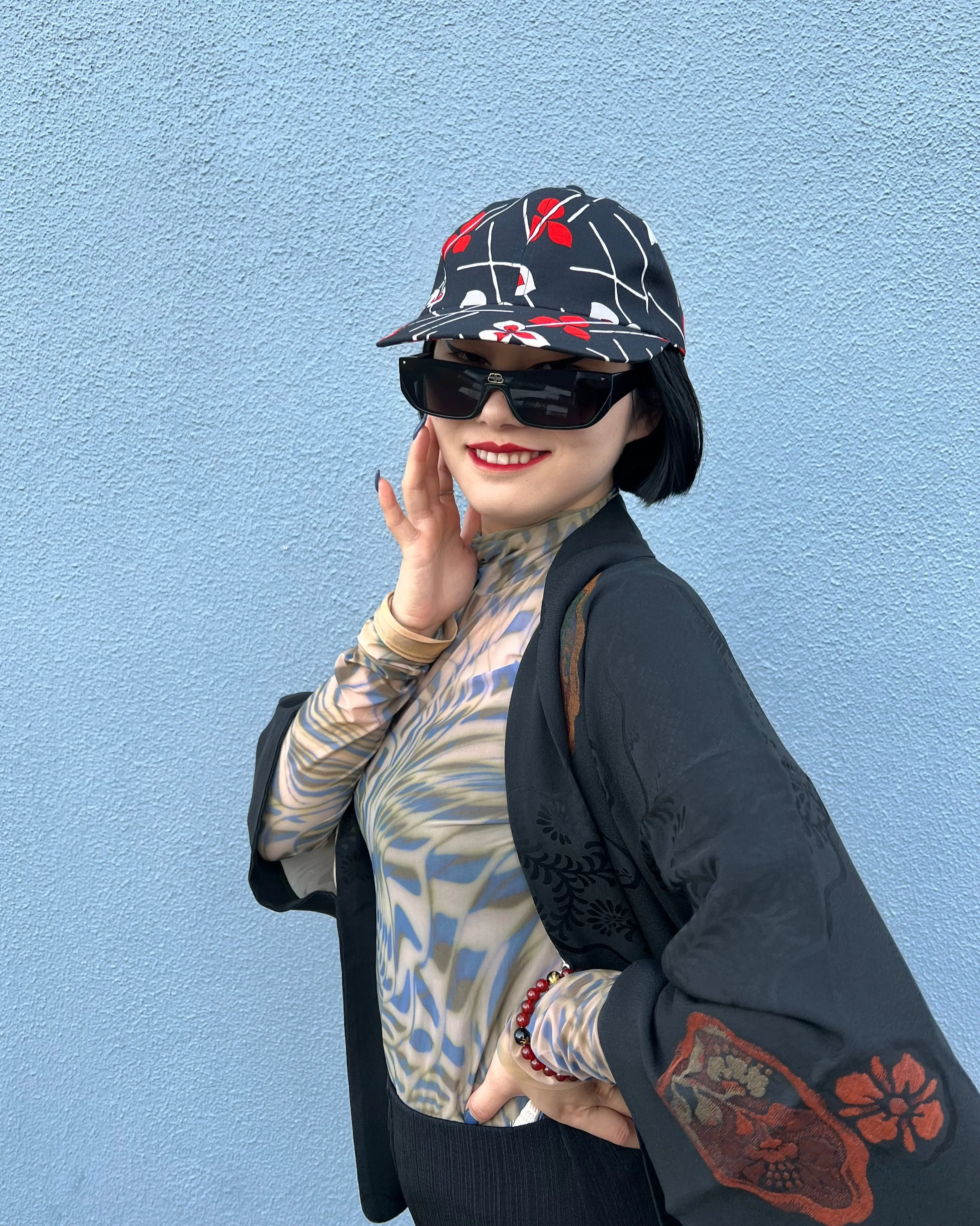 UPCYCLED KIMONO BASEBALL CAP・POP HANA ポップ花