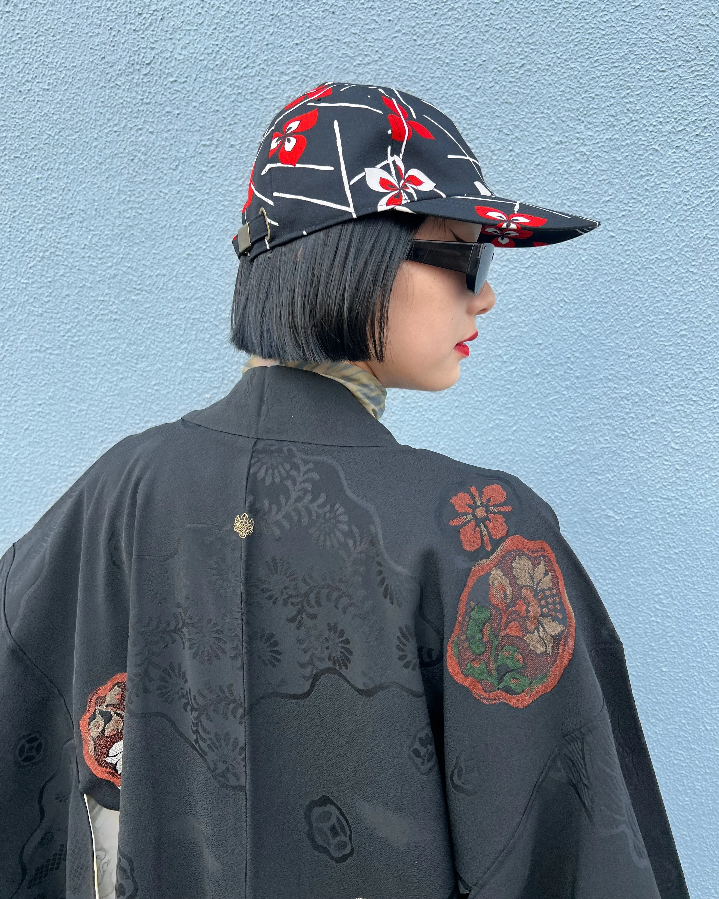 UPCYCLED KIMONO BASEBALL CAP・POP HANA ポップ花