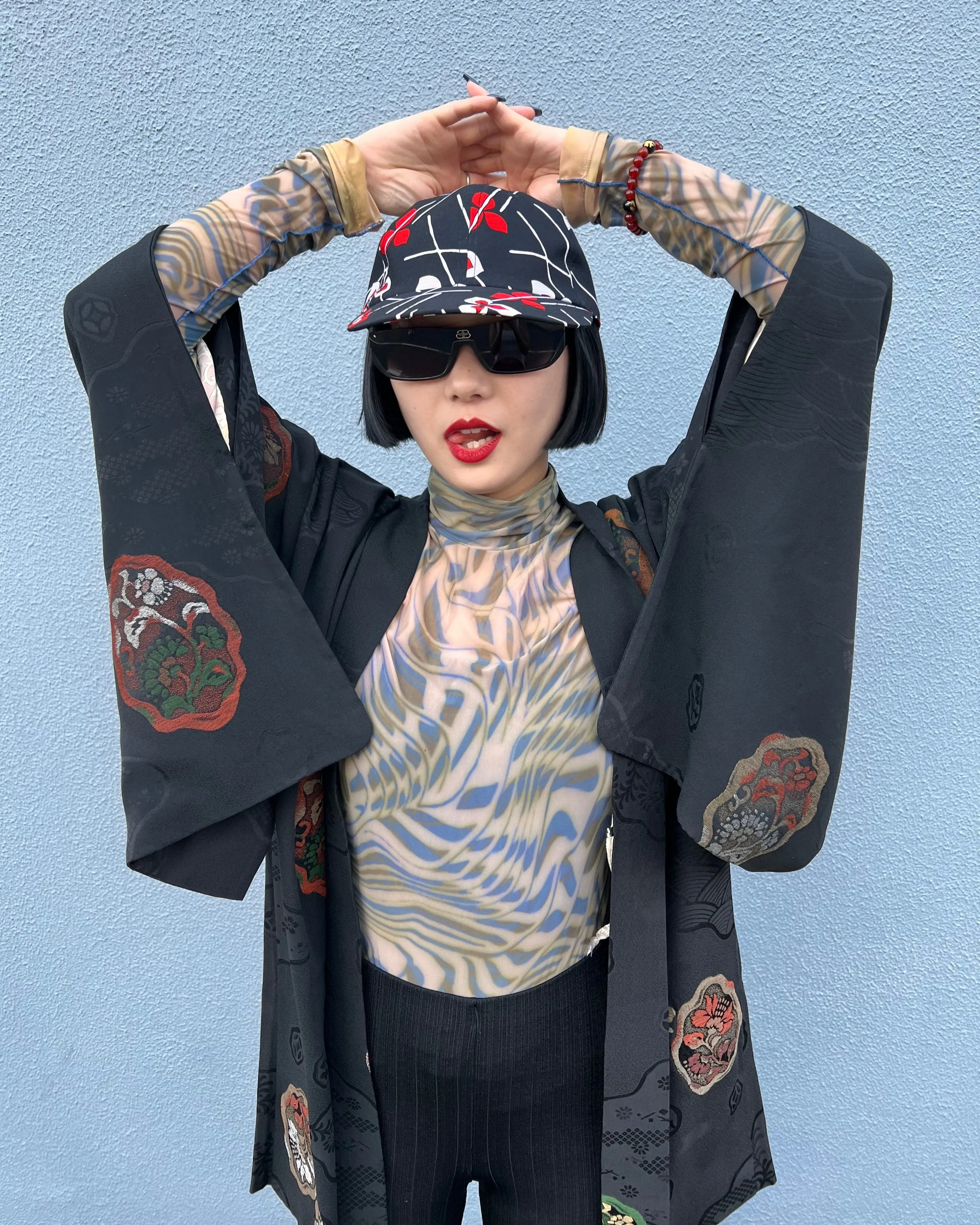 UPCYCLED KIMONO BASEBALL CAP・POP HANA ポップ花