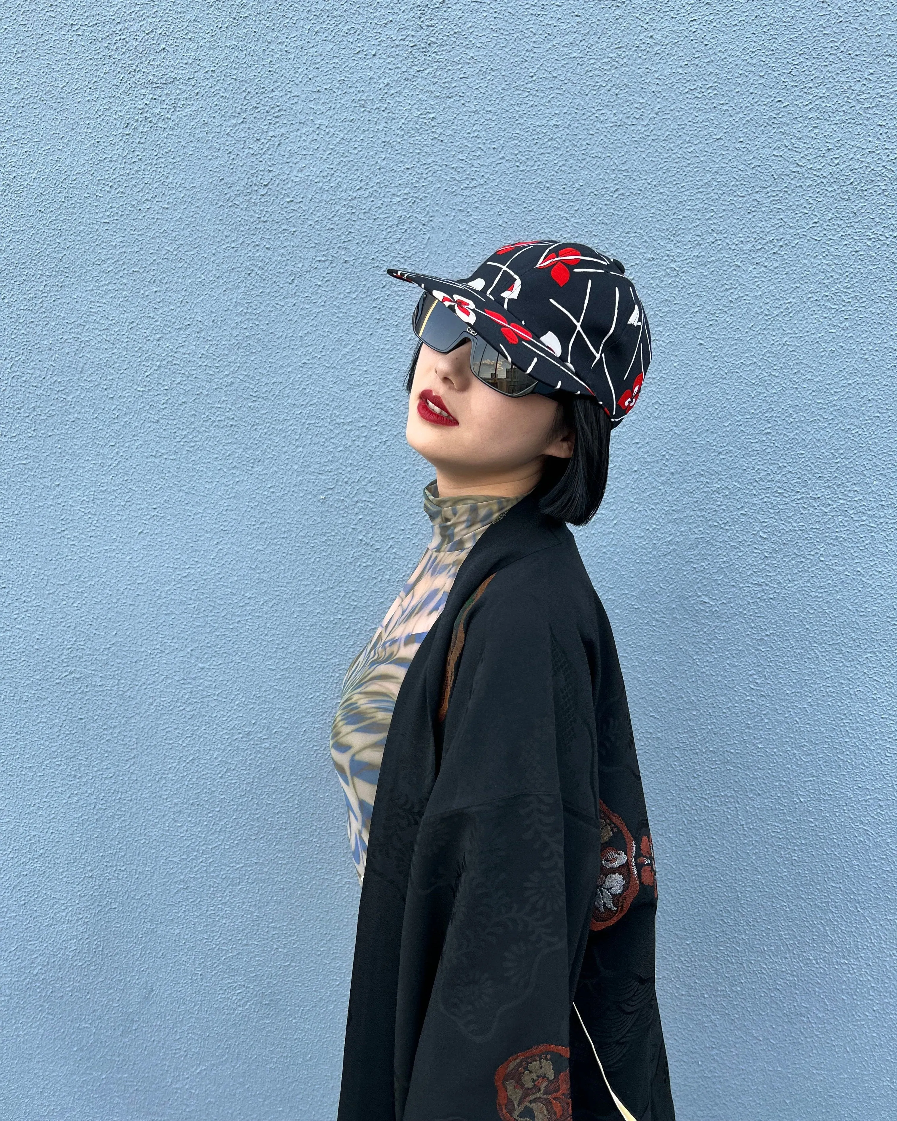 UPCYCLED KIMONO BASEBALL CAP・POP HANA ポップ花