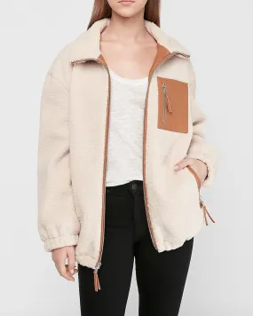 Vegan Leather Trim Cozy Jacket in Ivory