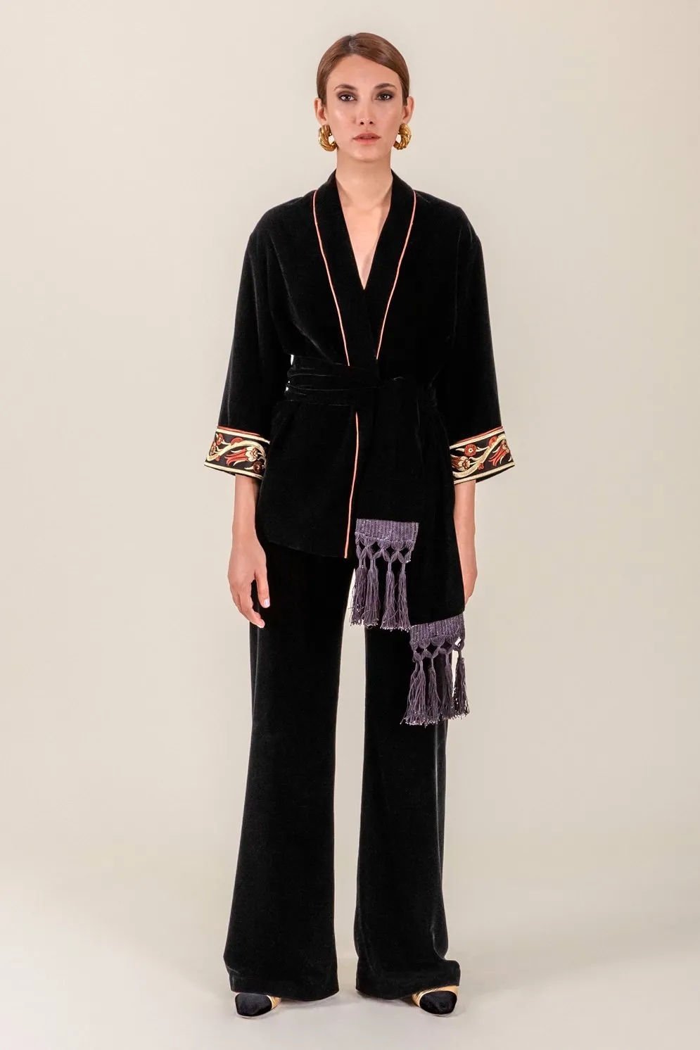 Velvet Kimono Set - Black