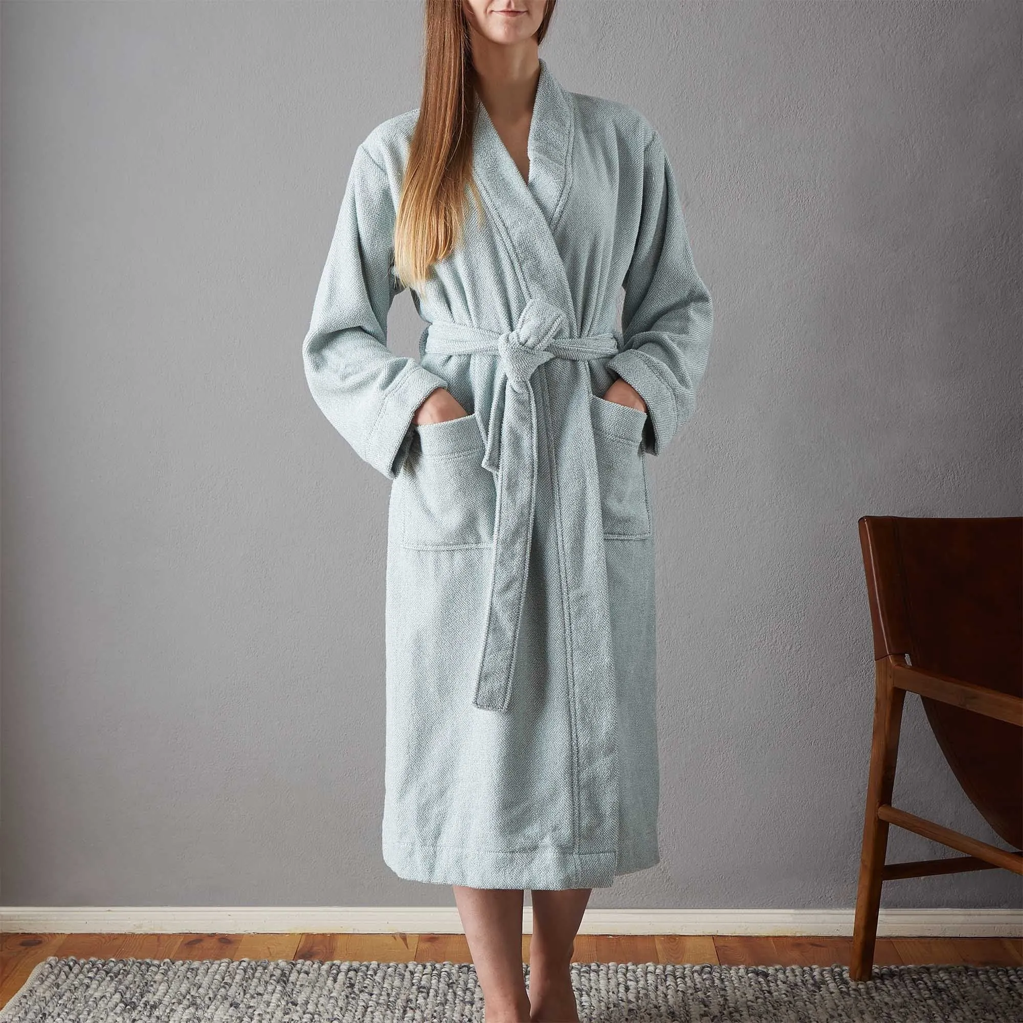 Ventosa Organic Cotton Bathrobe [Light grey green/White]