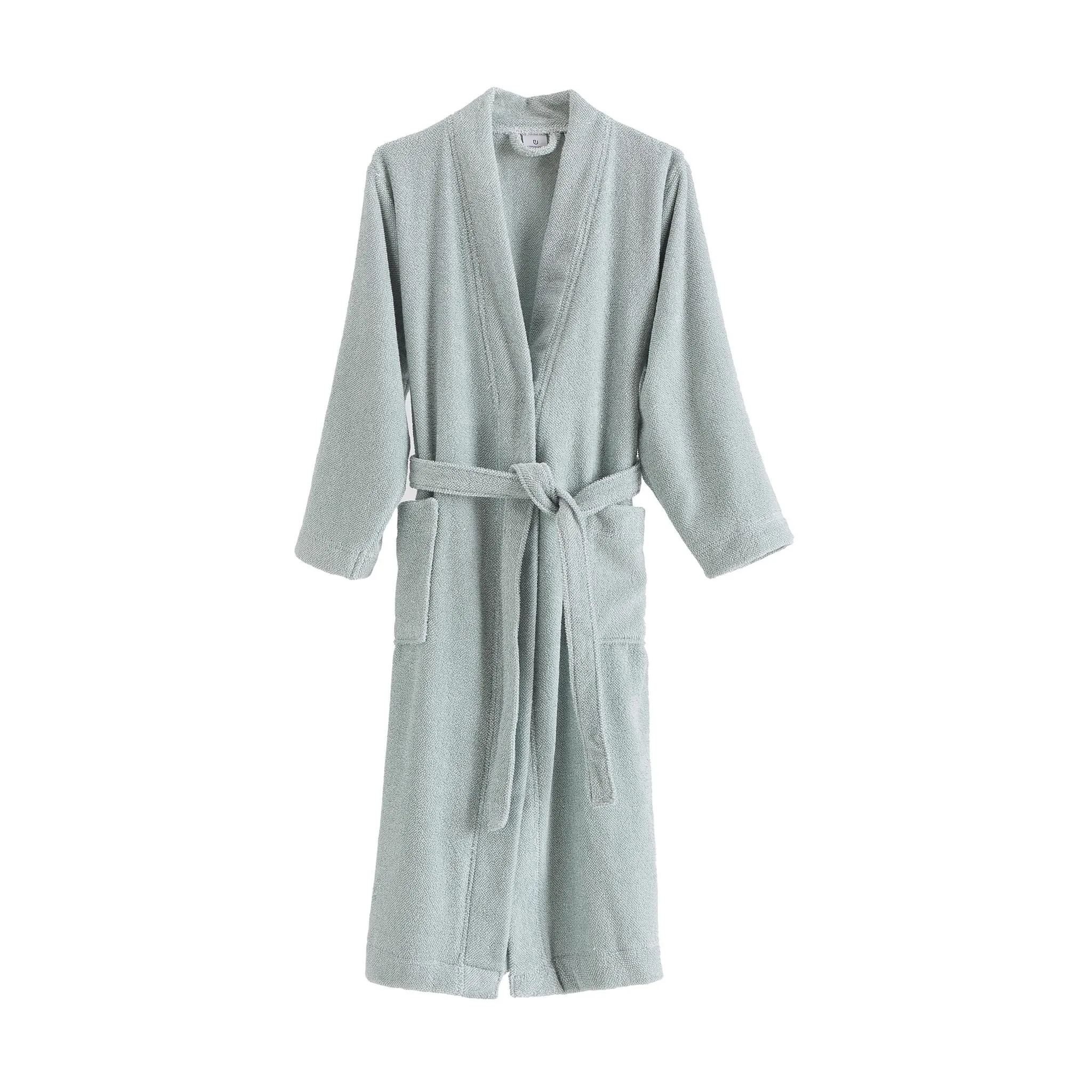 Ventosa Organic Cotton Bathrobe [Light grey green/White]