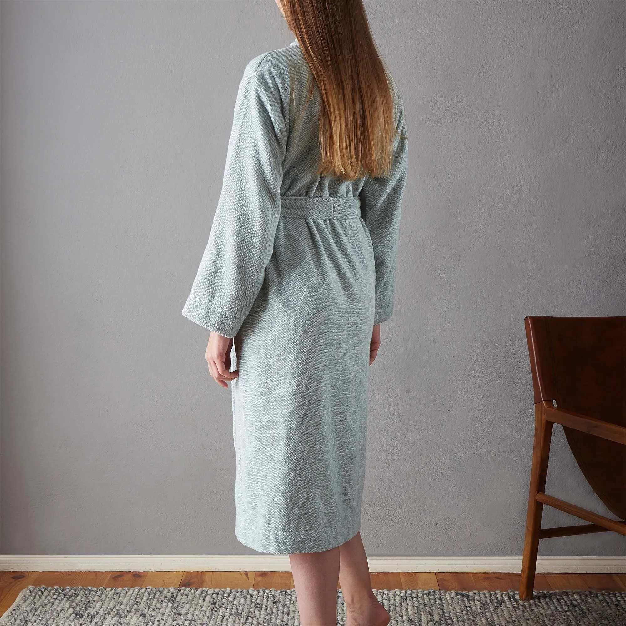 Ventosa Organic Cotton Bathrobe [Light grey green/White]