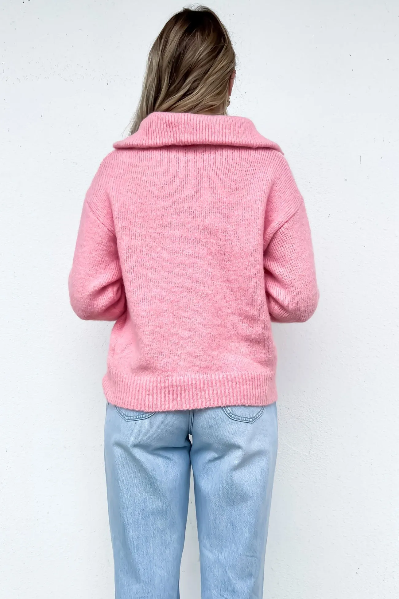 Victoria 1/4 Zip Knit Jumper Pink