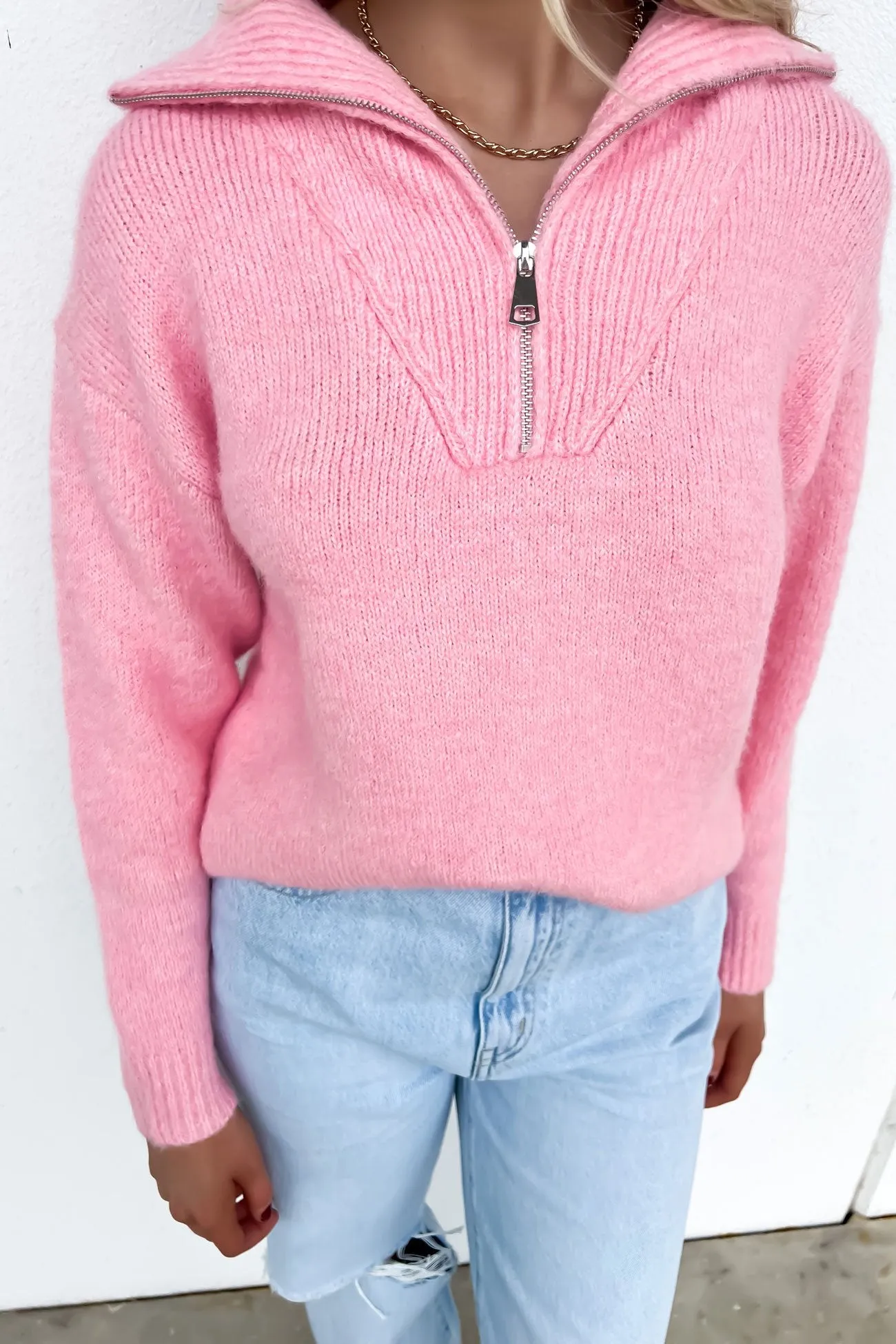 Victoria 1/4 Zip Knit Jumper Pink