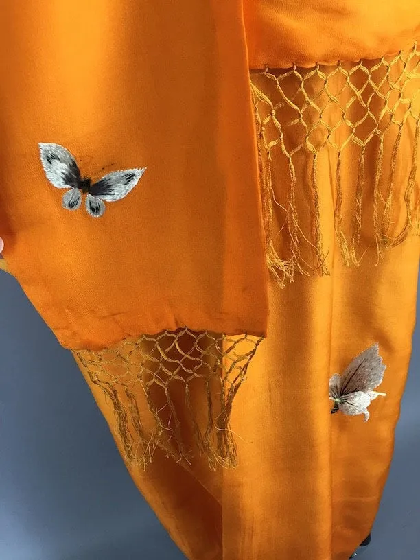 Vintage 1915 - 1920s Antique Silk Kimono Robe / Embroidered Butterflies