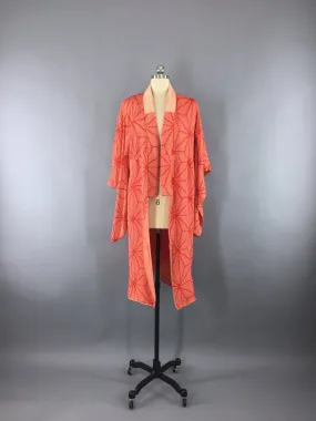 Vintage 1920s Silk Kimono Robe / Red Shibori Print Stars / Size XXS XS