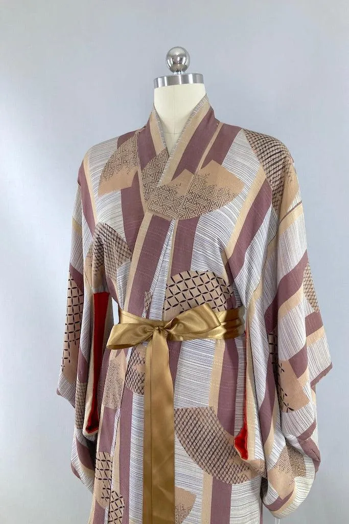 Vintage 1930s Deco Fans Silk Kimono