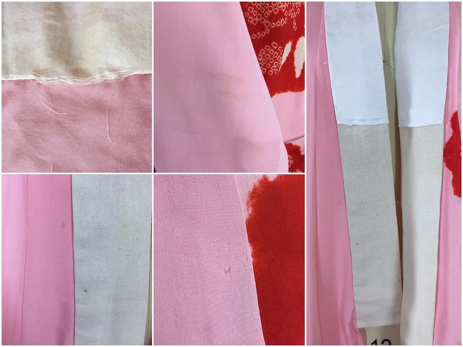 Vintage 1930s Silk Kimono Robe / Pink and Red Shibori Dyed Silk