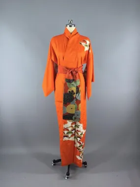 Vintage 1970s Vintage Silk Kimono Robe / Fan Print