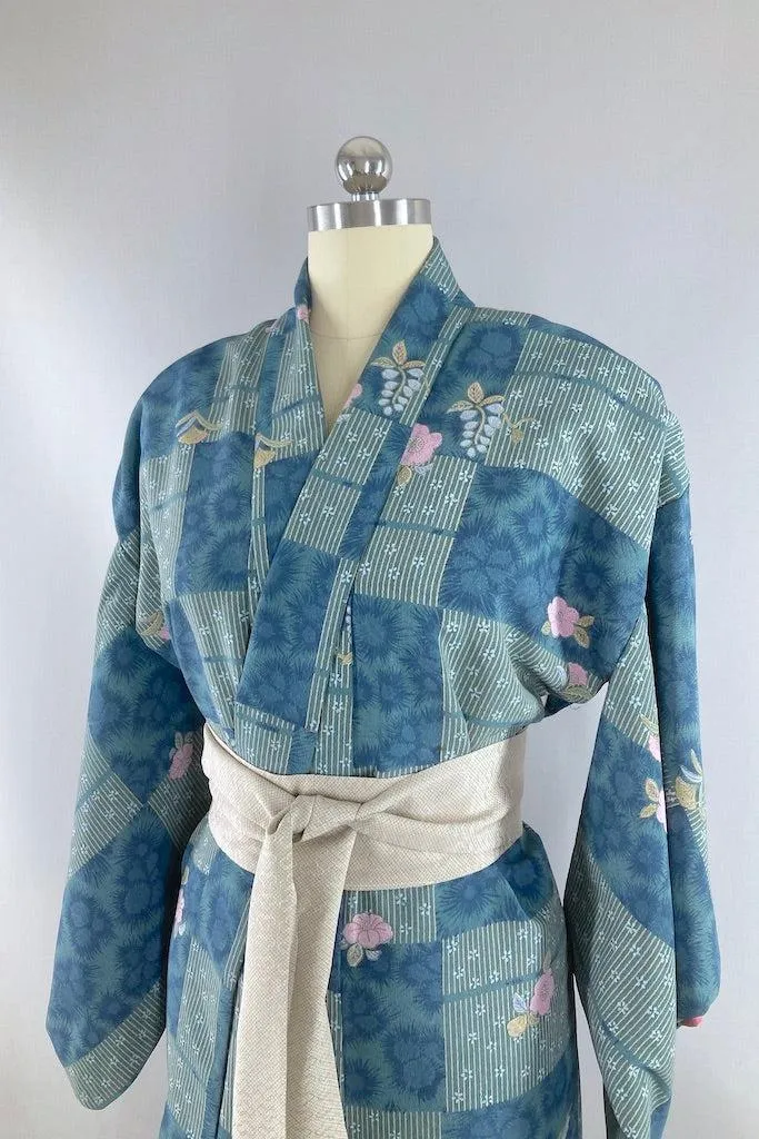 Vintage Blue & Lavender Floral Kimono