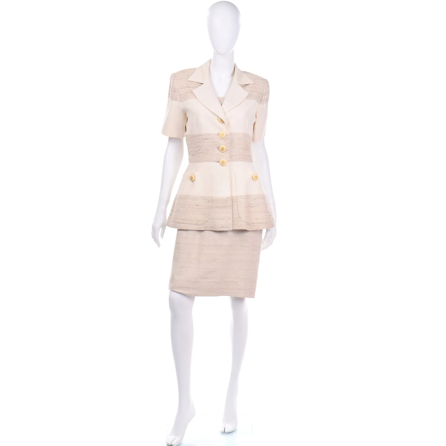 Vintage Jacques Fath Natural Linen Sheath Dress and Jacket Suit