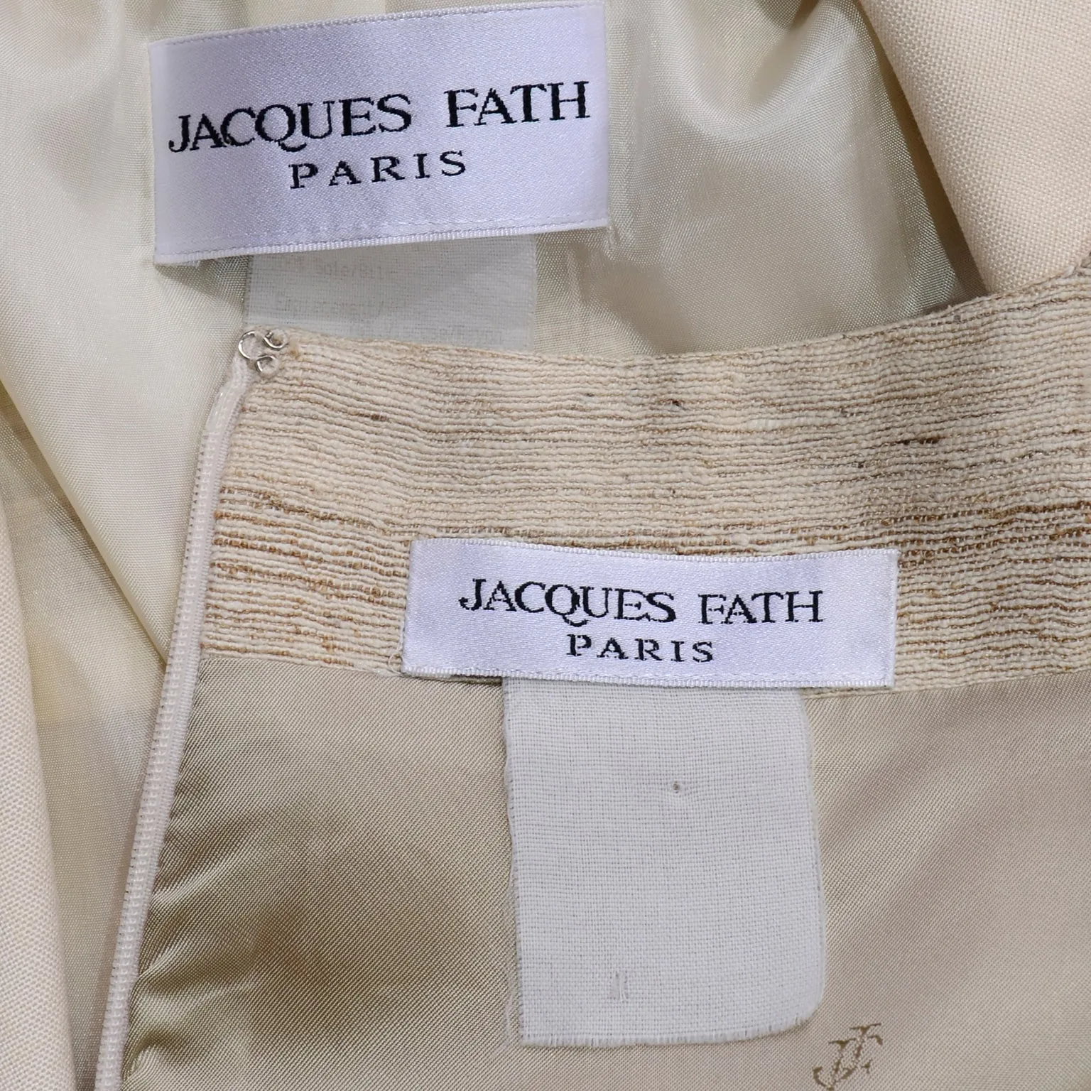 Vintage Jacques Fath Natural Linen Sheath Dress and Jacket Suit