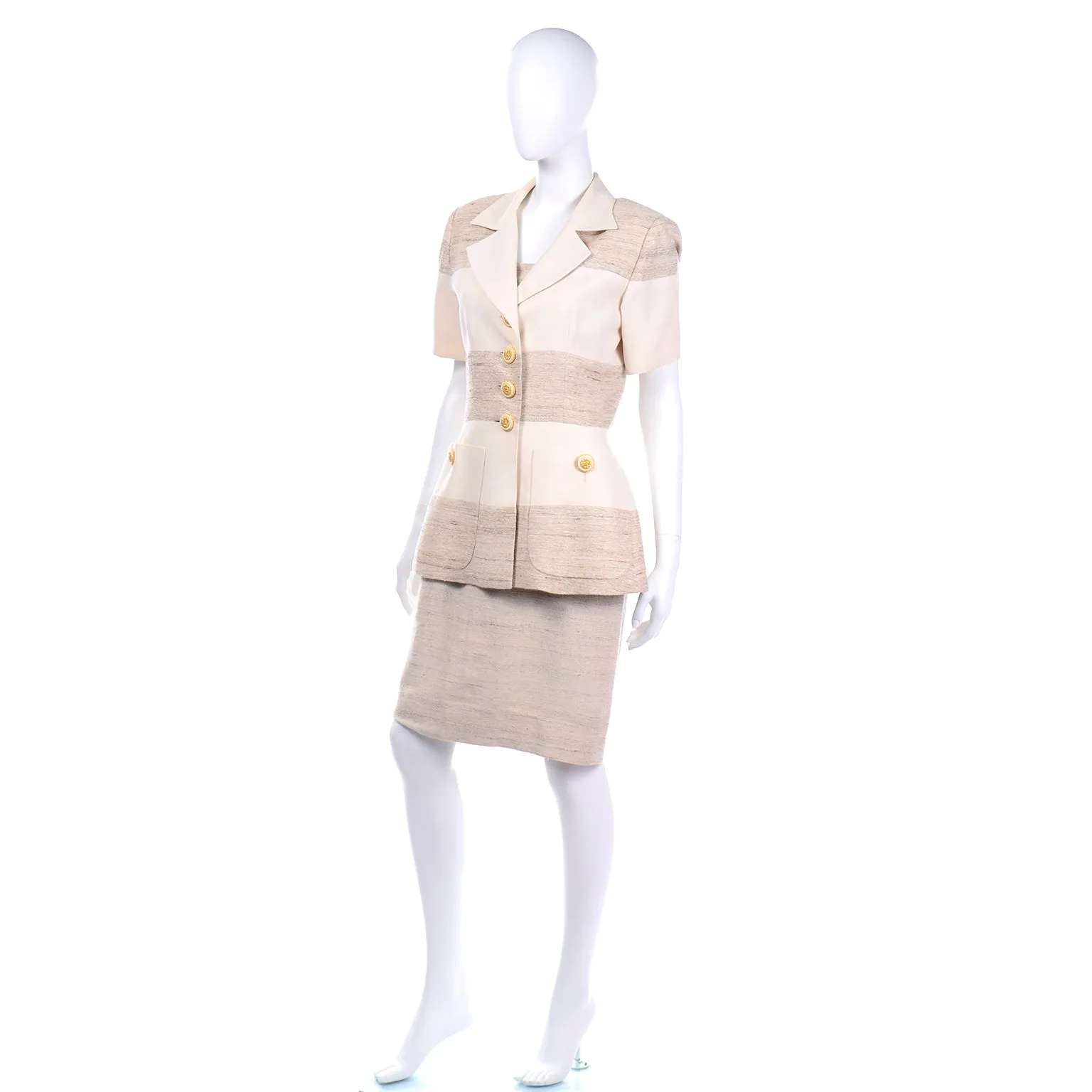 Vintage Jacques Fath Natural Linen Sheath Dress and Jacket Suit