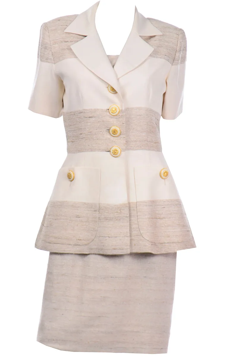 Vintage Jacques Fath Natural Linen Sheath Dress and Jacket Suit