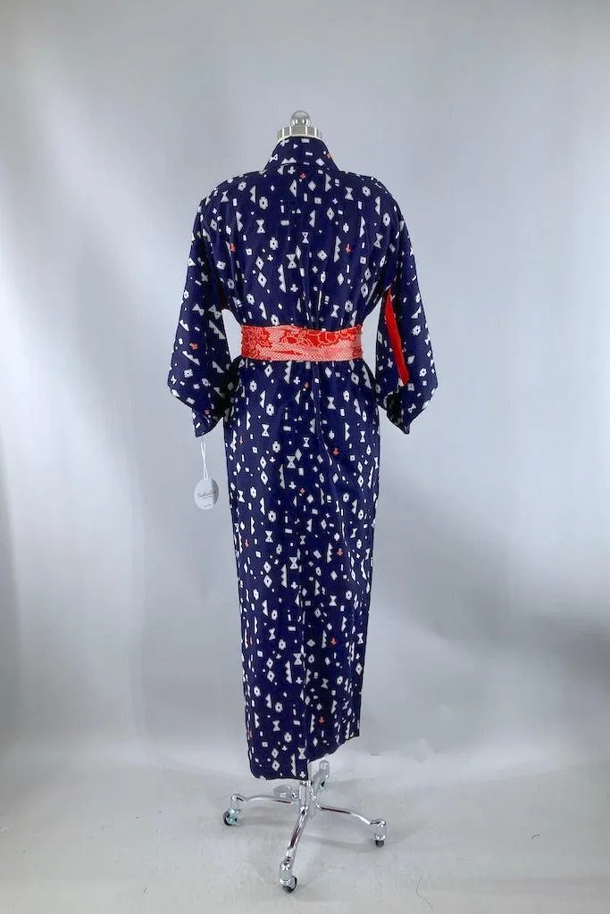 Vintage Navy Geometric Cotton Kimono