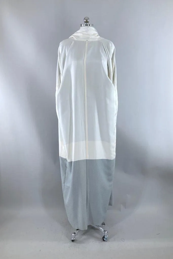 Vintage Pale Blue Grey Shibori Silk Kimono